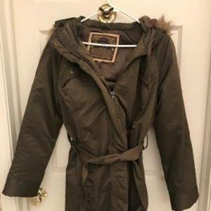 Old Navy brown hooded winter belted snow jacket